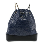 Aged Calfskin Quilted Gabrielle Backpack Navy Black