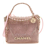 Crystal Embellished Metallic Lambskin Mini Chanel 22 Light Pink