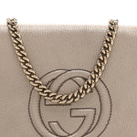 Metallic Pebbled Calfskin Medium Soho Flap Crossbody Golden Beige