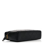 Goatskin Quilted Top Handle Slim Vanity With Chain Black
