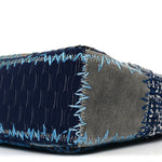 Denim Tweed Patchwork Jumbo Single Flap Blue
