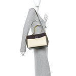 Calfskin Colorblock Mime Single Handle Bag Cream Burgundy Multicolor