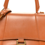 Shiny Box Calfskin Small Hourglass Top Handle Bag Camel