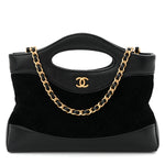 Suede Shiny Crumpled Calfskin Quilted Nano 31 Shopping Bag Black