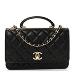 Lambskin Quilted Top Handle Trendy CC Wallet On Chain WOC Black