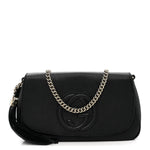 Pebbled Calfskin Medium Soho Flap Crossbody Black