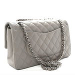 Lambskin Quilted Medium Double Flap Grey