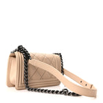 Calfskin Double Stitch Small Boy Flap Beige