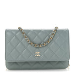Caviar Quilted Wallet on Chain WOC Light Blue