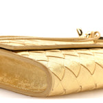 Metallic Satin Lambskin Intrecciato Long Andiamo Top Handle Clutch Gold
