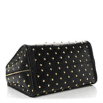 Calfskin Large Studded Padlock Zip Around Tote Black