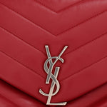 Calfskin Y Quilted Monogram Medium Loulou Chain Satchel Lipstick Red