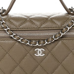 Caviar Quilted Top Handle Slim Vanity With Chain Dark Khaki