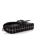 Tweed Quilted East West Camellia Clutch Black Pink