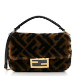 Shearling Vitello Dolce Macro FF 1974 Mini Baguette Tobacco Black