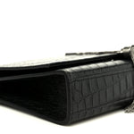 Calfskin Crocodile Embossed Medium Classic Monogram Kate Tassel Satchel Black