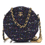 Tweed Quilted Round Clutch With Chain Multicolor