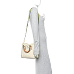 Textured Dollar Calfskin Web Small Diana Tote Bag Mystic White