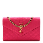 Satin Mixed Matelasse Triquilt Monogram Chain Wallet Guava