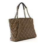 Crumpled Grained Calfskin Large Coco Pleats Tote Khaki
