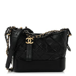 Aged Calfskin Quilted Small Gabrielle Hobo Black