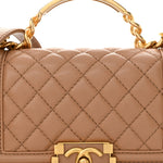 Caviar Quilted Small Top Handle Boy Flap Beige