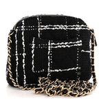 Tweed Quilted Mini Clutch With Chain Black White