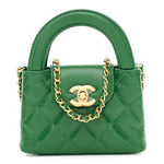 Shiny Aged Calfskin Quilted Mini Nano Kelly Shopper Green