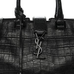 Calfskin Crocodile Embossed Small Monogram Cabas Black