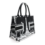 Canvas Embroidered Medium Paris Book Tote Black White