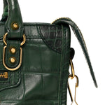 Shiny Supple Calfskin Crocodile Embossed Gold Metallic Edge Hardware Nano City Green