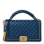Calfskin Quilted Medium Boy Top Handle Flap Blue
