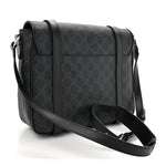 GG Supreme Monogram Textured Dollar Calfskin Retro Interlocking G Flap Messenger Bag Black