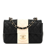 Lambskin Quilted Mini Rectangular Flap Black White