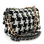 Tweed Quilted Medium Chanel 19 Flap Black Ecru White