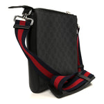 GG Supreme Monogram Web Small Flat Messenger Bag Black Grey