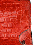 Shiny Porosus Crocodile Kelly Cut Pochette Orange Poppy