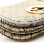 GG Supreme Monogram Textured Dollar Calfskin Web Medium Blondie Top Handle Shoulder Flap Bag Beige Ebony New Acero