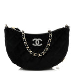 Velvet Crystal Quilted Chain Hobo Black