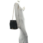 Sheepskin Chevron Quilted Drawstring Bag Black