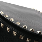 Grained Calfskin Rockstud Saddle Bag Black