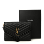 Grain De Poudre Matelasse Chevron Monogram Cassandre Flap Pouch Black