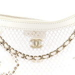 Mesh Shiny Lambskin Chain Hobo White