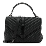 Sheepskin Matelasse Chevron Monogram Monochrome Medium College Bag Black