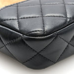 Suede Shiny Lambskin Quilted Phone Holder With Chain Black Beige