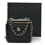 Caviar Quilted Mini Vanity Case With Chain Black