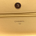 Caviar Quilted Studded CC Wallet on Chain WOC Yellow