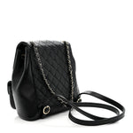 Calfskin Quilted Large Duma Pockets Drawstring Backpack Black
