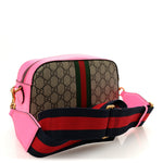 GG Supreme Monogram Textured Dollar Calfskin Web Ophidia Small Crossbody Bag Beige Ebony Fuchsia