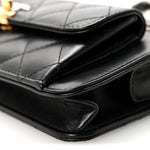 Lambskin Quilted Front Pocket Clutch With Chain Black